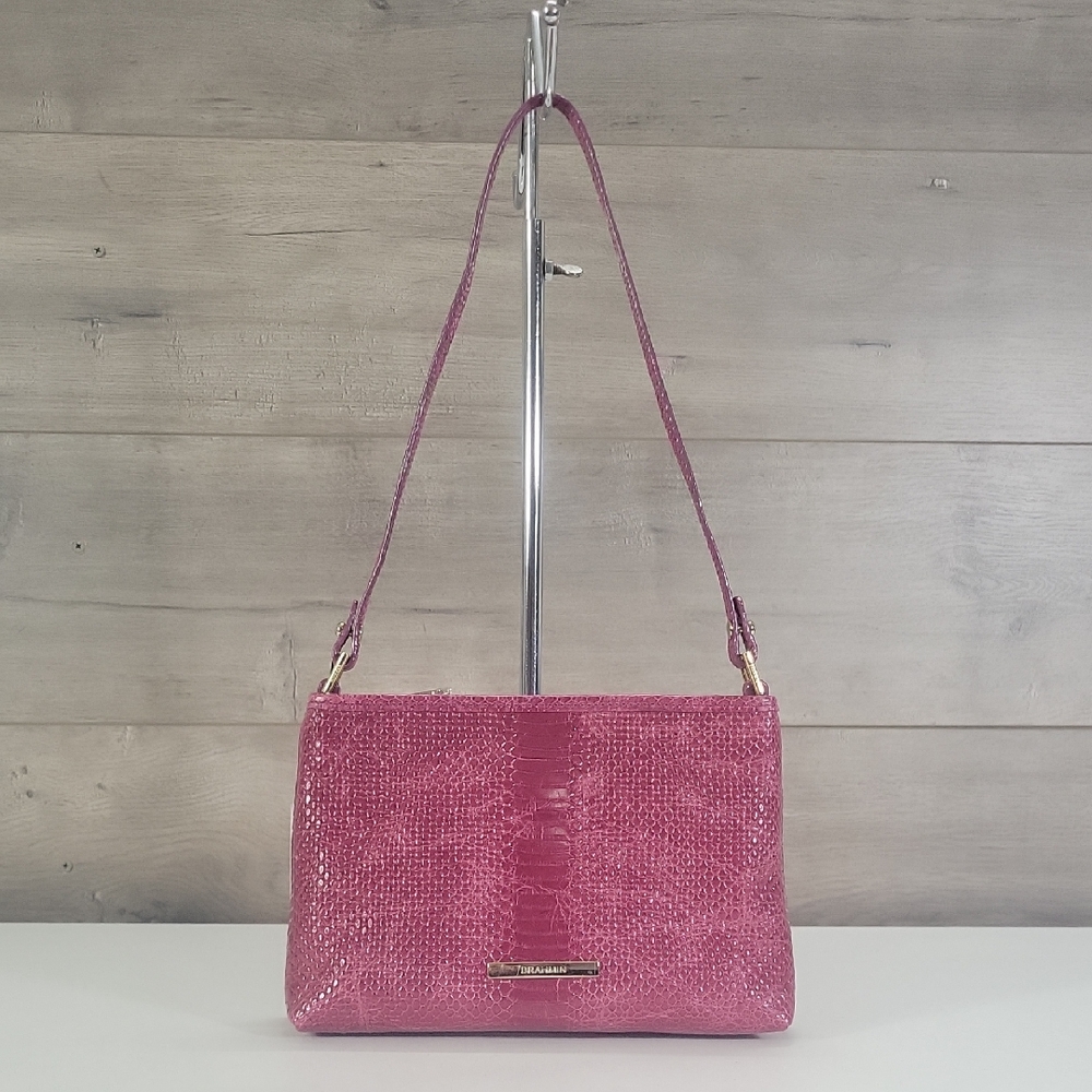 Brahmin Lorelei Fuchsia Snake Print Embossed Leather Shoulder Bag NWT